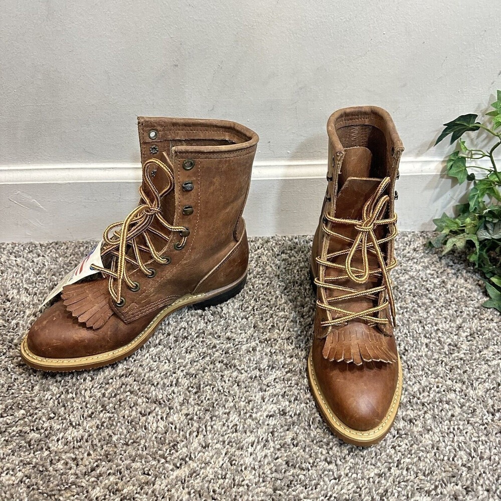 DD Tuff Handcrafted PACKER Leather Roper Kiltie Lace up Western Boots USA 6M New